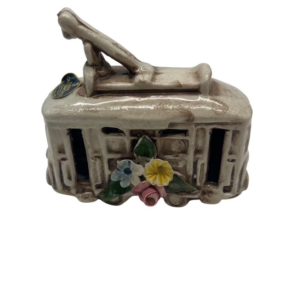 Vintage Nuova Capodimonte Porcelain Trolley Car Made in Italy Streetcar Tram 60s